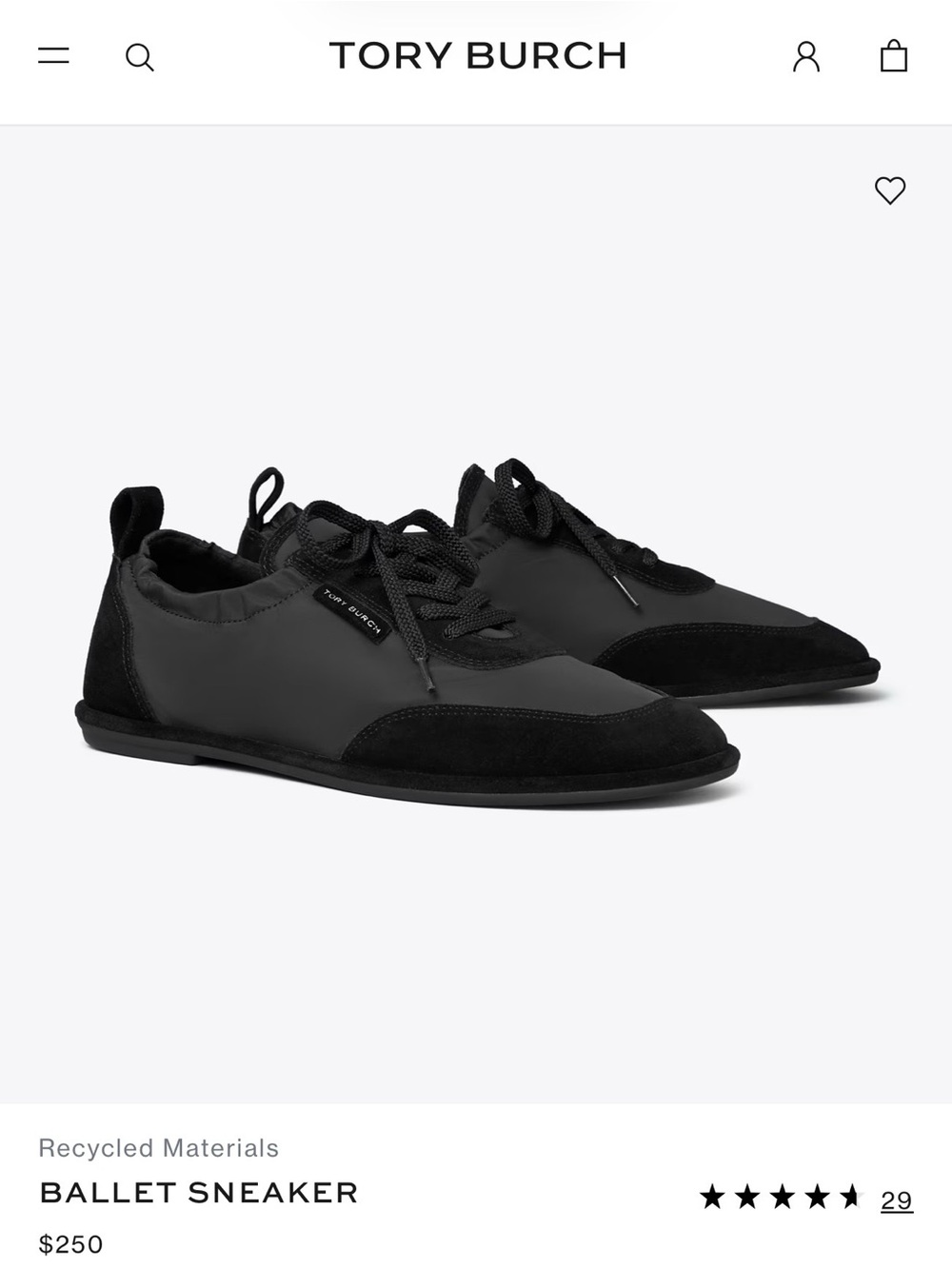 Tory Burch Black Ballet Sneaker with Suede Accents